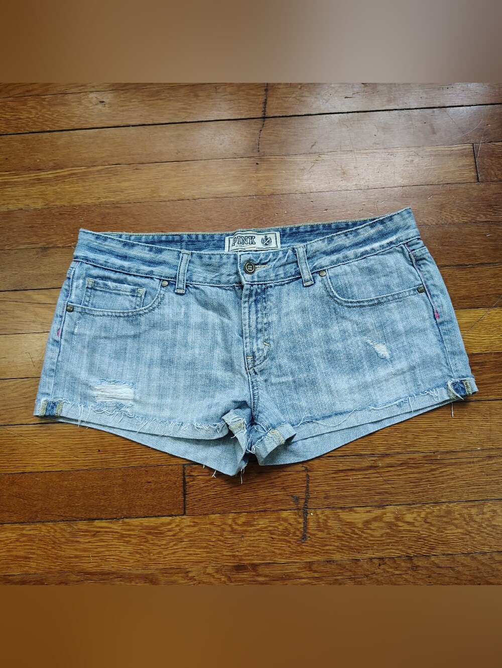 Y2K Vintage Low Rise Jean Shorts Womens  12 Large Micro Mini Denim VS PINK